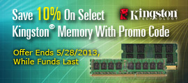 Save 10% on select Kingston Memory with promo code