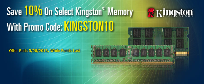 Save 10% on select Kingston Memory with promo code